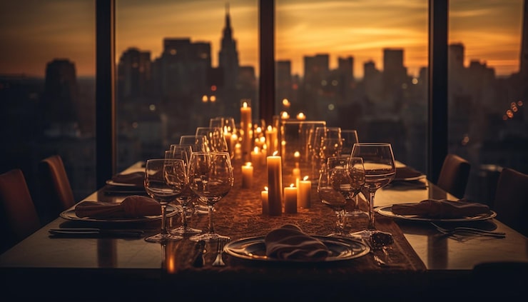 Elegancki stół w ciemnej restauracji